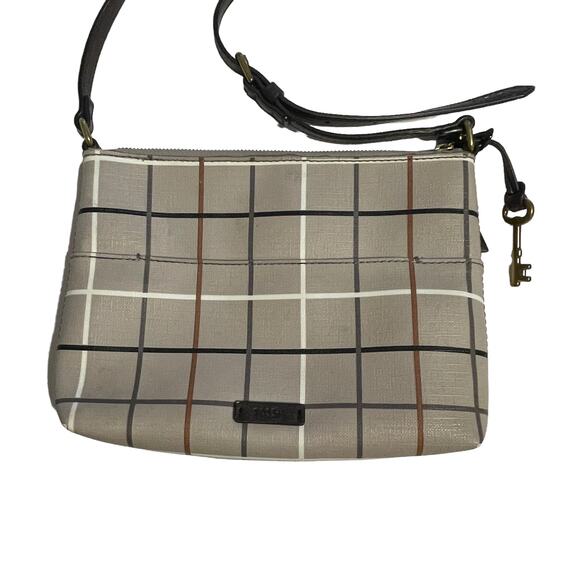 Fossil Gray Plaid Fiona Crossbody Bag Womens Window Pane Print Purse Handbag - Picture 2 of 12
